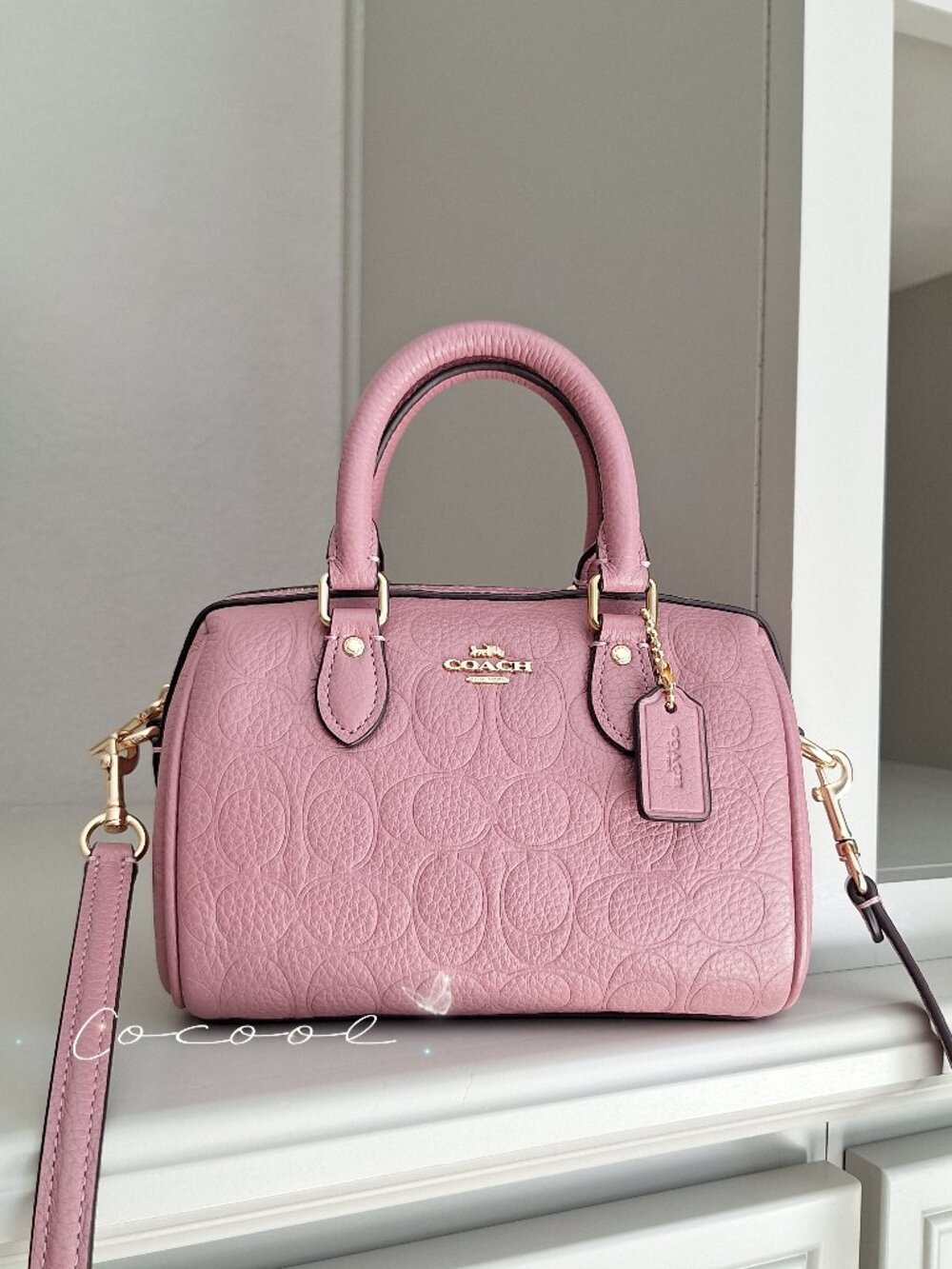 Coach Mini Rowan Crossbody Bag Signature Leather CCF28 Pebbled Leather/Peony NWT